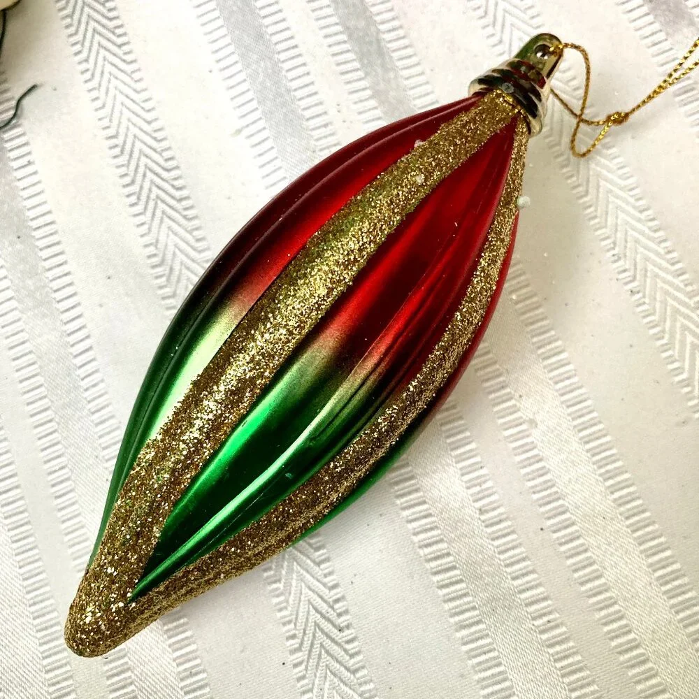 Classic Ombre Icecicle Shaped Glass Ornament - Red, Green, & Gold - Picture 1 of 3